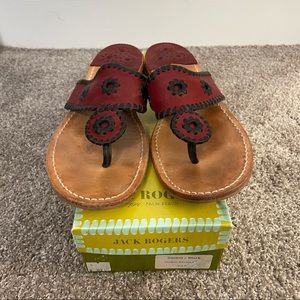 Jack Rogers “Jacks Flat Sandal” Size 10M in Garnet/Black